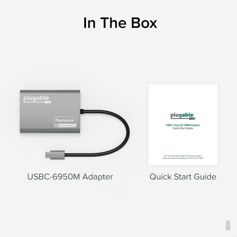 Plugable USB C to HDMI Adapter, Dual Monitor 4K 60Hz for Apple Mac M1/M2/M3, DisplayLink Multiple Displays for Thunderbolt MacBook or iMac, Driver Required (USBC-6950M)