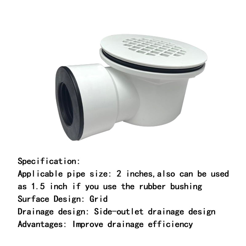 Low Profile Shower Drain Assembly with Perforated Strainer, 1.5" Side Outlet (Also Can Be Used as 2" Shower Drain by Removing Black Rubber Bushing)