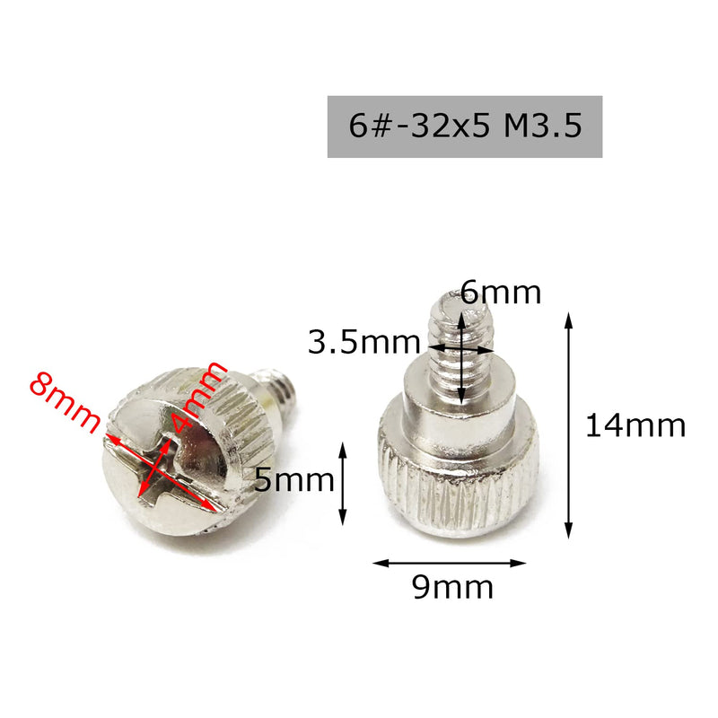 Honbay 40PCS 6#-32x5 M3.5 PC Computer Case Thumbscrews Thumb Screws (White Nickel) white nickel