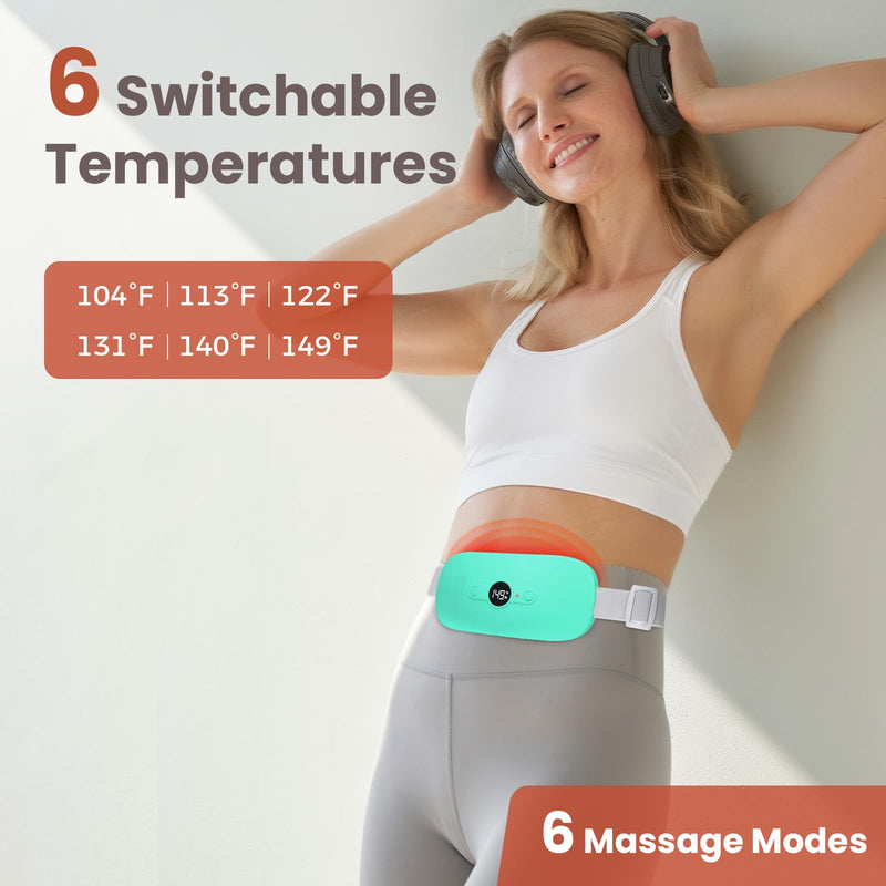 NOWWISH Heating Pad for Period Cramps Pain Relief, Portable Electric Cordless Menstrual Heating Pad Rechargeable with 6 Heat Levels and 6 Massage Modes, Christmas Gifts for Women Teen Girls, Green