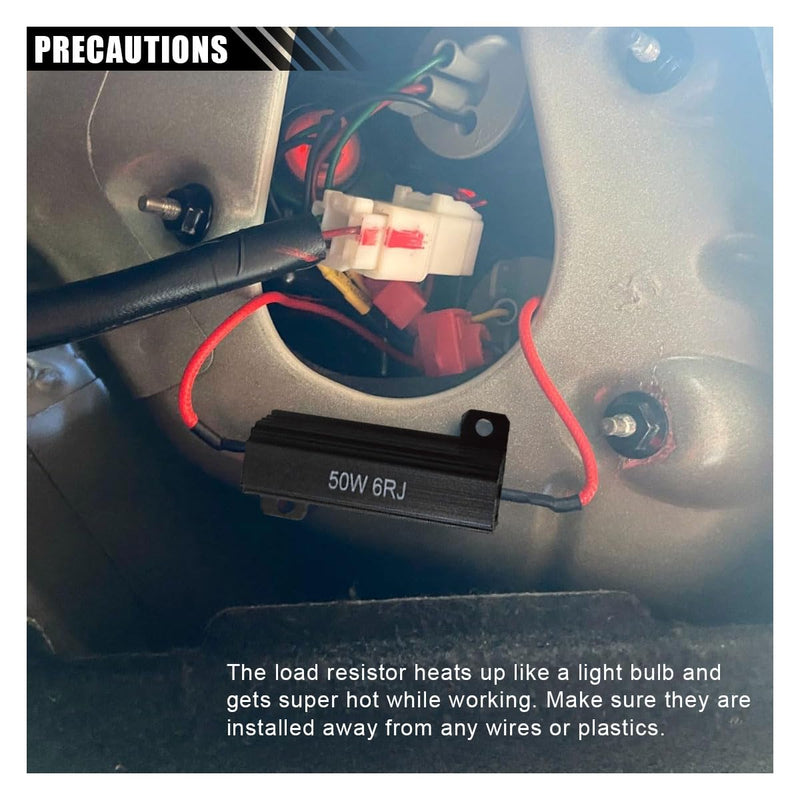 50W 6ohm LED Load Resistors with Quick Wire Clips, Aluminum Case Resistor for Fix LED Turn Signal Lights Bulb Fast Hyper Flash, Automotive Replacement Resistor for Fix Blink Error Code (Black, 2PCS) Black