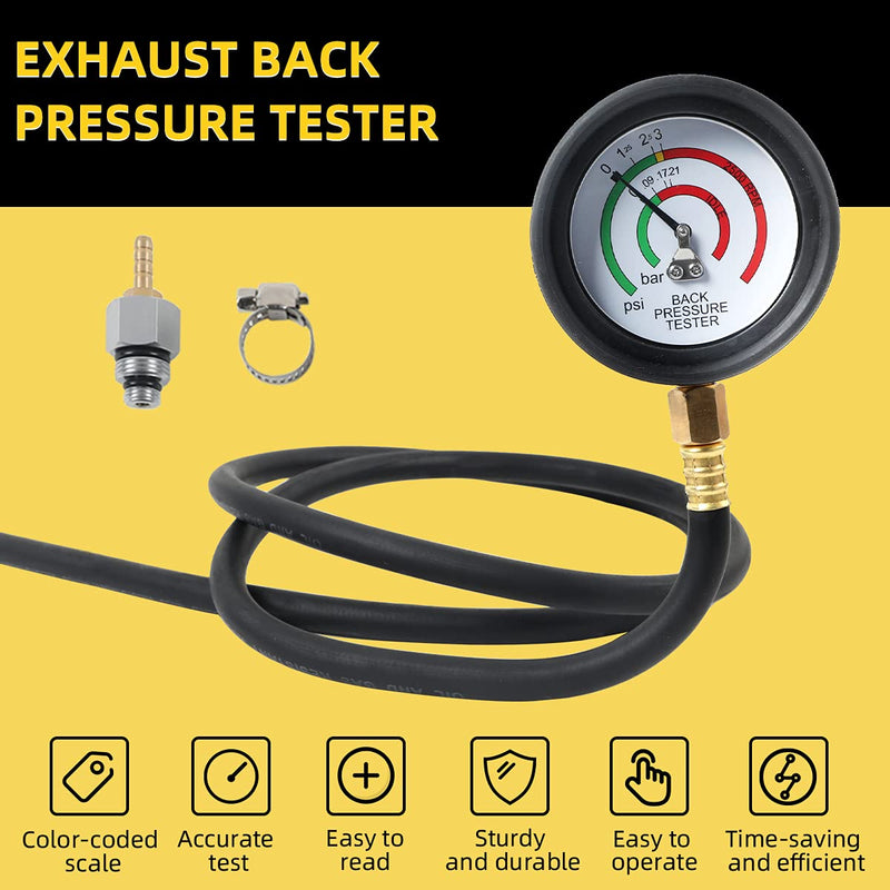 CMTOOL Exhaust Back Pressure Tester Kit with Carton Packaging, Professional Car Exhaust Back Pressure Gauge with 6-Foot Hose, with Adapter & Hose Clamp