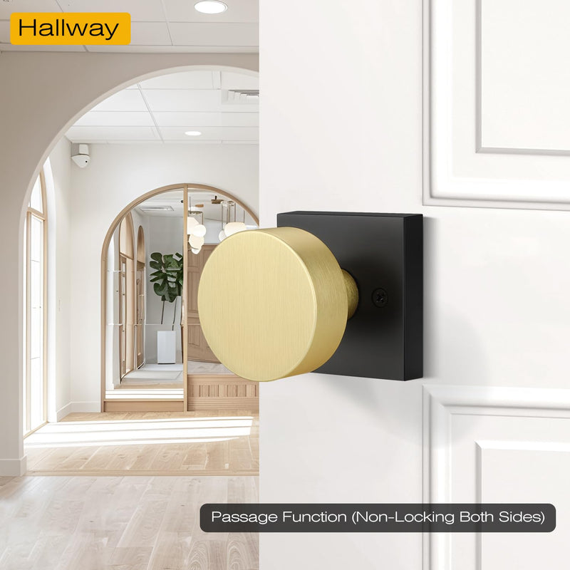 EHOMEWARE 1 Pack Black Gold Door Knob, Passage Door Knobs Interior No Lock, Keyless Hallway/Closet Door Handle, Heavy Duty Reversible Door Handle for Left/Right Doors Black with Gold Passage Door Knob