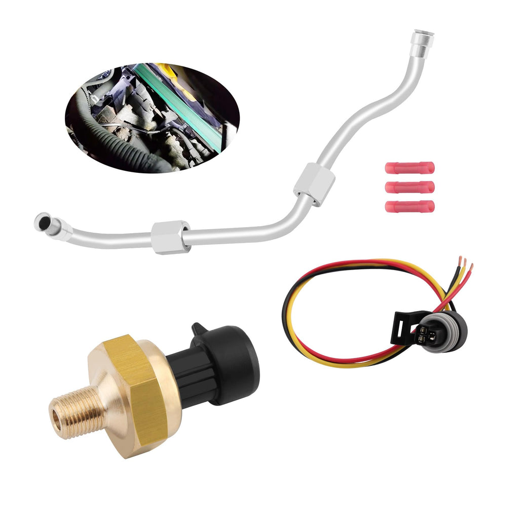 Exhaust Back Pressure EBP Tube Sensor & Wire Harness, Compatible with Ford 6.0L V8 Turbo Diesel F250 F350 F450 F550 Super Duty Excursion 363 2003-2004, Replace 598-113 EGR172 EBP Tube Sensor Set 2003-2004 6.0L Silver 1