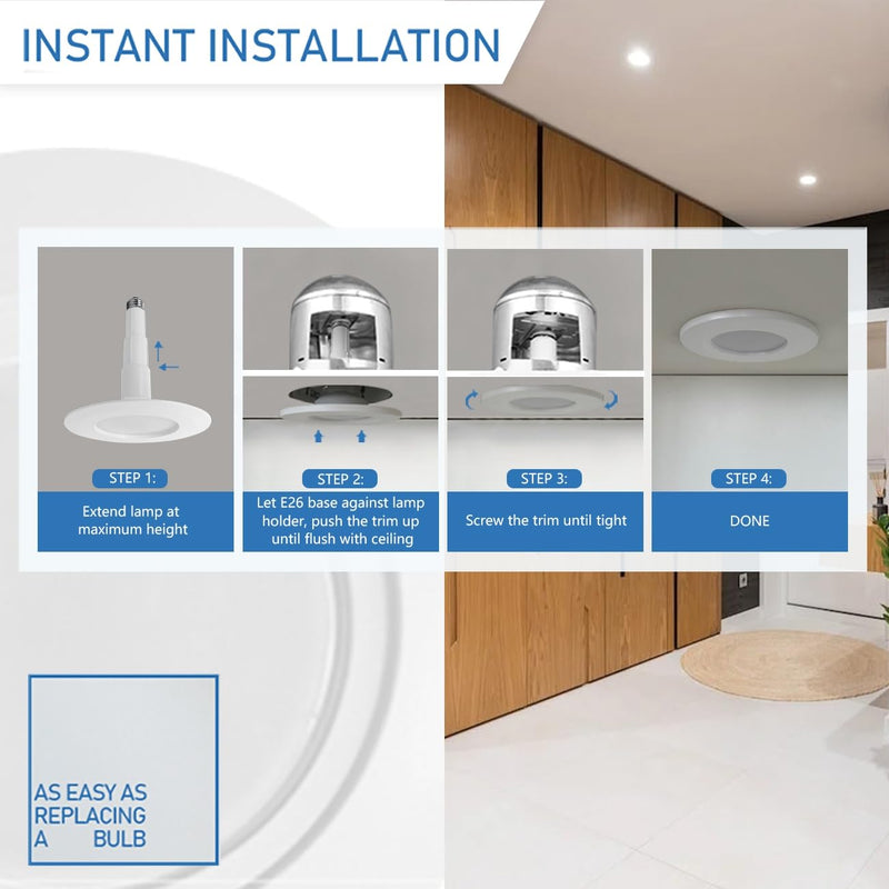 Jolux 4-Pack 5/6" LED Can Lights Retrofit Recessed Lighting,12W=60W,2700K SoftWhite,800 Lumens,Dimmable Adjustable Retrofit Downlight,ETL,Damp Rated,Simple Installation Can Lights,Bevel Trim 2700K(Soft White) 5/6" 12W_4Pack