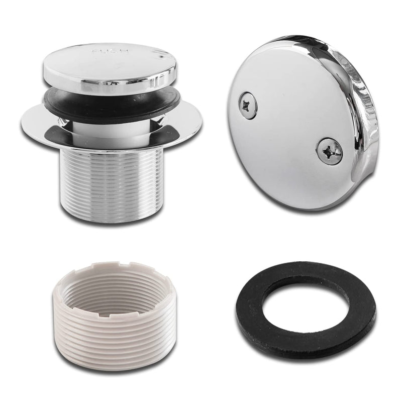 1-1/2"" White Tubular Bath Drain Kit with Tip-Toe Bath Drain Stopper, Touch-Toe Tub Drain, Tip Toe Bathtub Drain Waste and Overflow with Plug and Bathtub Overflow Drain Cover, Plated Chrome