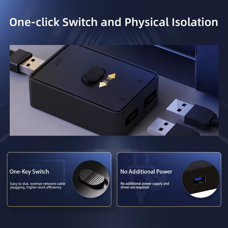 USB 3.0 Switch Selector, Bi-Directional USB Switcher 2 in 1 Out/1 in 2 Out, YuLinca Mini USB Switch for 2 Computers Share Keyboard Mouse Scanner Printer
