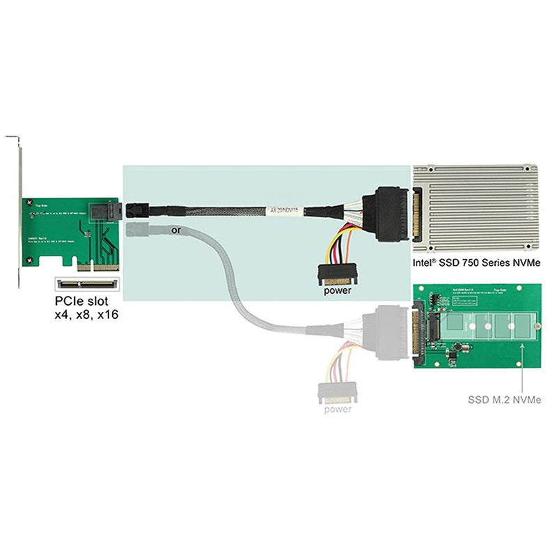 CABLEDECONN Internal 12G Mini SAS HD to U.2 / SFF-8643 to SFF-8639 Cable 0.5m with 15Pin SATA Power for U.2 SSD