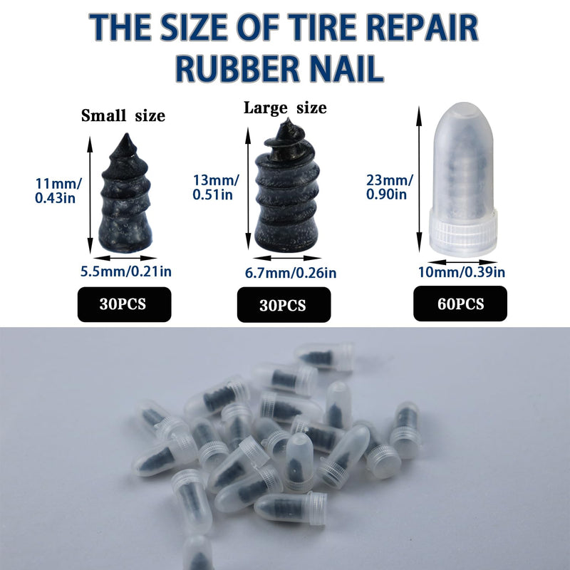 60 Pcs Tire Repair Rubber Nail, Tire Repair Nail Tire Repair Rubber Screws Fast Tool Self-Service Tire Repair Nail Vacuum Suitable for Car Motorcycle Jeep Tire Puncture Repair