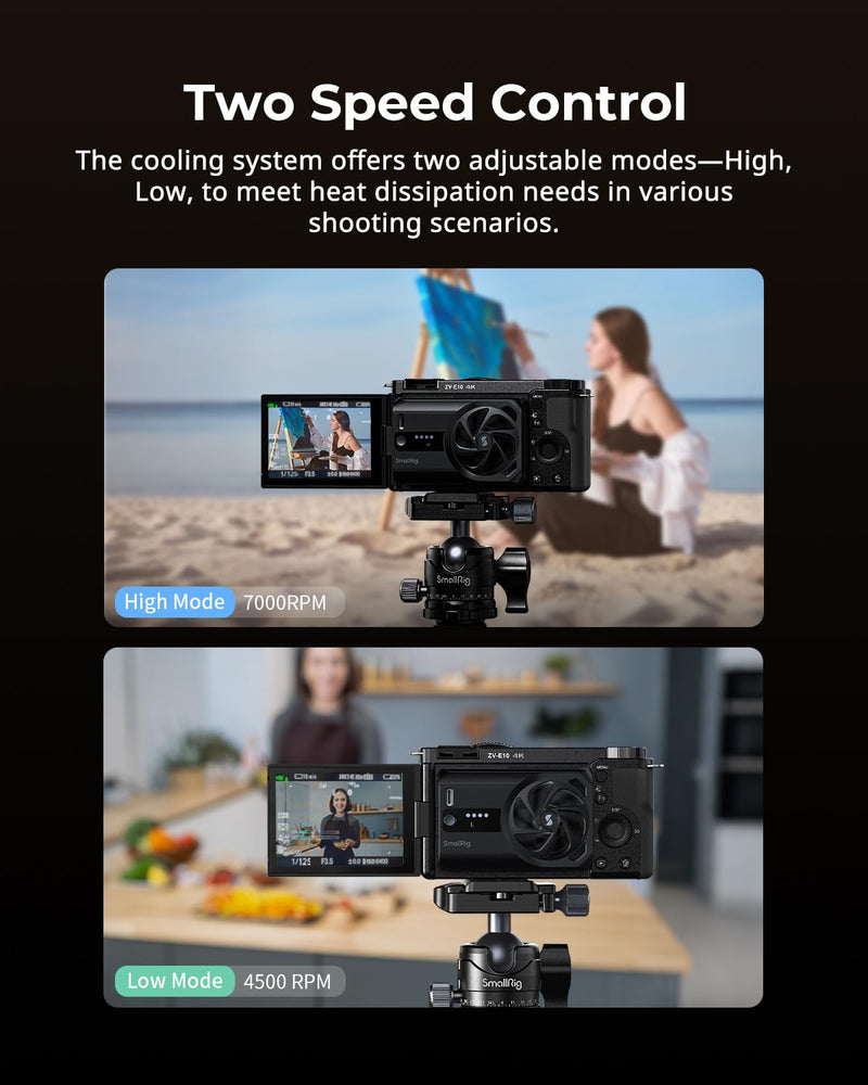 SmallRig Cooling Fan Built-in Battery, External Camera Cooling System, Snap-in Design for Sony A7 IV/A7S III/A7C II/A6700/ ZV-E10 / ZV-E10 II/FX3/FX30, for Canon R5/R5 Mark II/R6 Mark III/R6 V