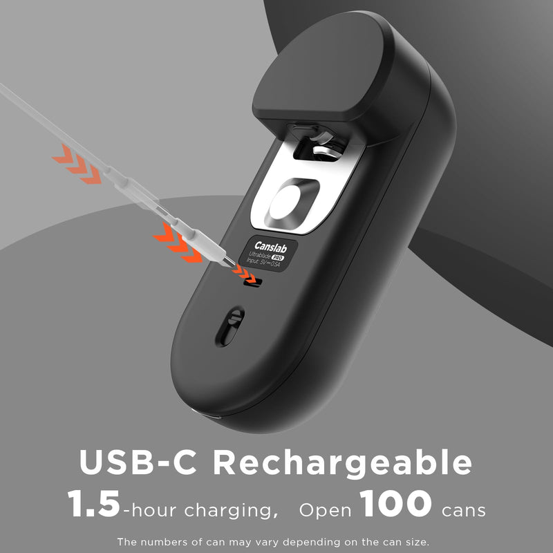 Canslab Turbo Rechargeable Can Opener - Professional Grade Blade, Auto-Stop, LED Battery Life Display, Wall-mountable, Side Cut Electric Can Opener for Smooth Edge, Hands-free Operation,USB-C Charging Black