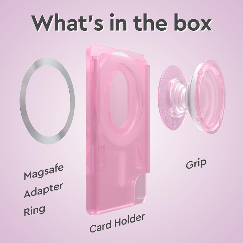 On The Grip Multi Functional Magnetic Phone Wallet with Expanding Phone Grip Kickstand Compatible with Magsafe Including Adapter Ring Phone Card Holder (Pink) Pink