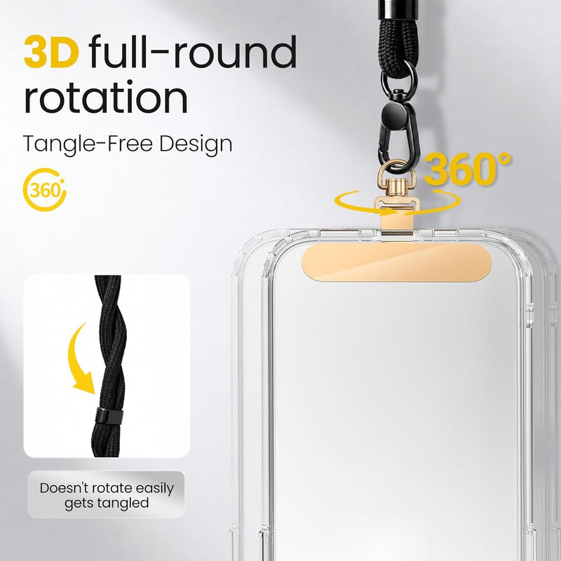 360° Rotatable Stainless Steel Phone Tether Tab - 3 Pack | Universal for iPhone & Other Phones, Fits Lanyard/Wrist Strap/Necklace/Crossbody Strap/Chain,0.0135" Ultra Thin C-black+gold+sliver