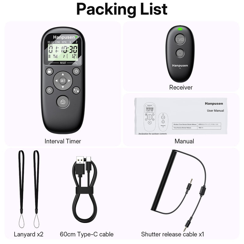 Rechargeable Wireless Timer Camera Remote Shutter Release for Panasonic | Wireless Intervalometer Remote Control for Panasonic S1II, S1IIE, S1RII, G97,GH7, G9 II, S5IIX, S5II, GH6, BS1H, GH5 II, BGH1