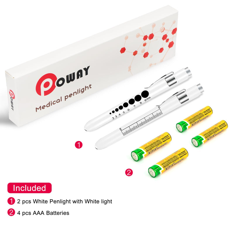 Pen Lights for Nurses Pen Light with Pupil Gauge and Ruler Reusable Penlight Medical Pen Light for Doctors Nursing Students EMT EMS White Light LED Penlights for Nurses with 4 Batteries 2pcs White