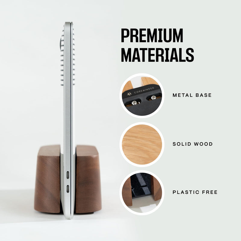 Adjustable Vertical Laptop Stand for Desk, Wooden Laptop Holder, MacBook Pro Stand, Wood Mac Air Dock (Solid Walnut) Single Slot Solid Walnut