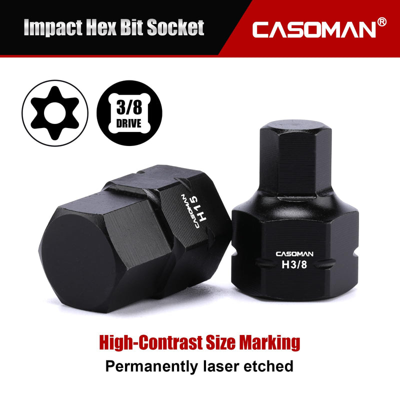 CASOMAN 27-Piece 3/8" Drive Low Profile Impact Hex Bit Socket Set, S2 Steel Allen Bit Socket Set, SAE & Metric, Includes Storage Case