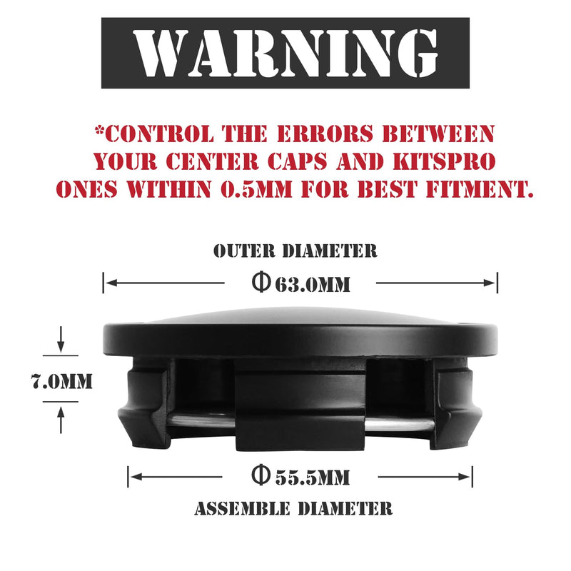 KitsPro 2.5Inch 63MM Wheel Center Caps for Dodge RAM 1500 Rim Hub Caps 6KF18TRMAA, Pack of 4 (Matte Black, Outer 63MM, Inner 56MM) Outer 63MM , Inner 56MM Matte Black
