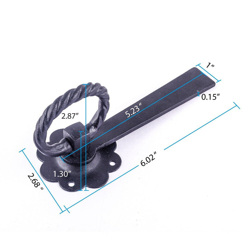 Renovators Supply Manufacturing Black Wrought Iron Floral Ring Pull Gate Latch Fence Door Lock with Mounting Hardware Pack of 1