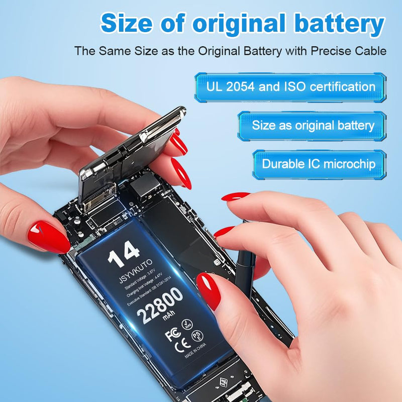 22800mAh Battery for iPhone 14, New 0 Cycle Upgraded Higher Capacity Replacement Battery for iPhone 14 with Full Set Repair Tool Kit, Model A2882, A2649, A2881, A2884, A2883 14-22800