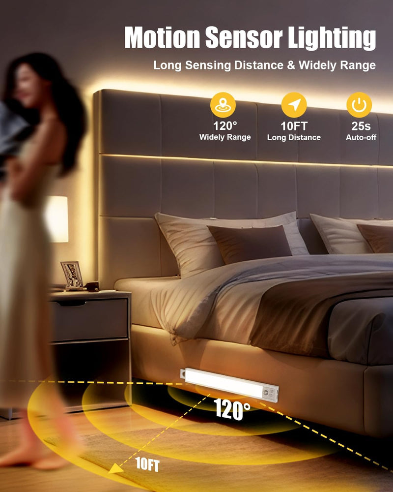 Under Cabinet Motion Sensor Lighting - 16 Inch Wireless Under Cabinet Lighting, Rechargeable with Magnetic Mount, 5CCT Adjustable for Kitchen/Hallway (White, 2-Pack) 16 Inches