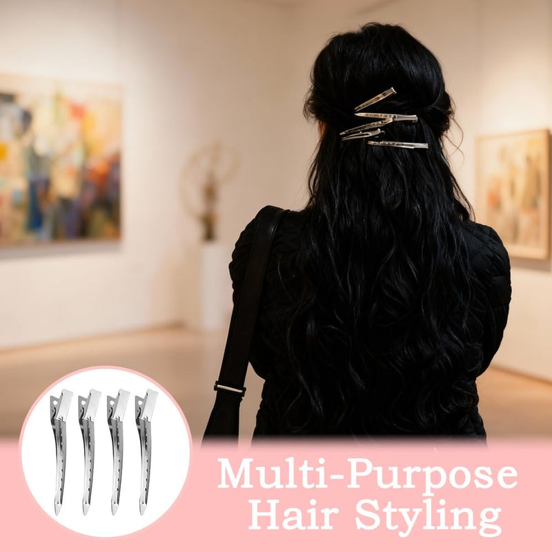 36 Pcs Duck Bill Hair Clips, 3.5" Rustproof Metal Alligator Clips, Silver Metal Hair Styling Clip, Pin Curl-Sectioning Rollers for Hairs Styling, Roller, Salon, Hairs Accessories 36