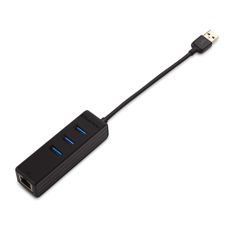 Cable Matters 4-in-1 USB Hub with Ethernet, Support Gigabit Network (USB 3.0 Hub Ethernet) with 10/100/1000Mbps Network, 3X 5Gbps USBA Ports in Black
