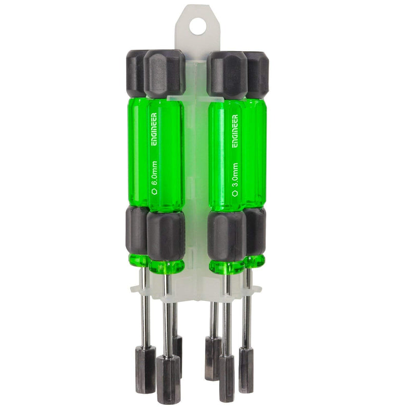 ENGINEER DK-14 Nut Driver Set Magnetic, Slim Socket Design, With Rotary Cap, Self-Standing Holder, Chrome Molybdenum Sockets