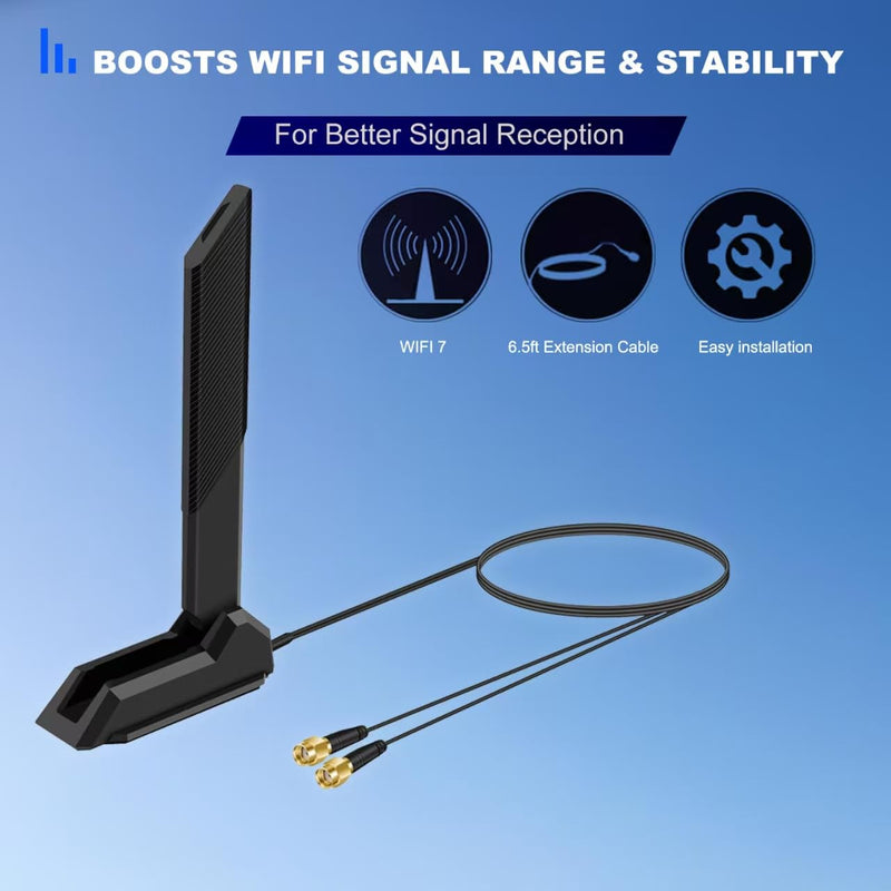 External Tri-Band 802.11BE Performance WiFi 7 Antenna with RP-SMA Male Connector for WiFi 7 PC Desktop Computer Extendable Router ASUS ROG Gaming Motherboard, Slinkdsco