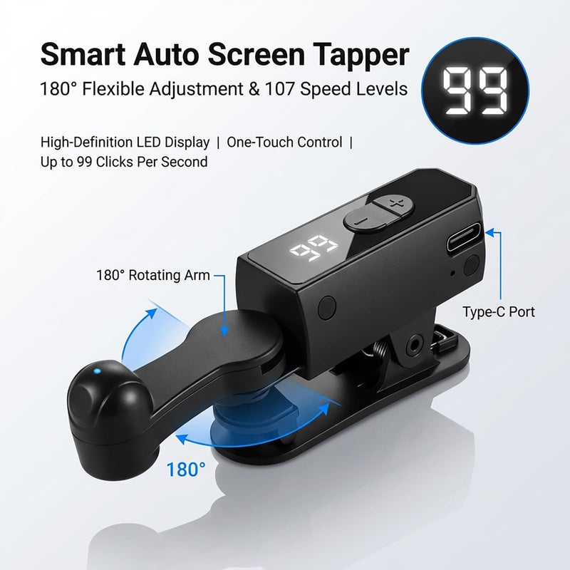 Auto Clicker for TikTok iPhone/iPad/Android Phone Screen, Tapper for TikTok | Rechargeable Cordless with Digital Display 107 Speed Adjustable Levels, Ideal for Live Likes, Games and Reward Tasks Black