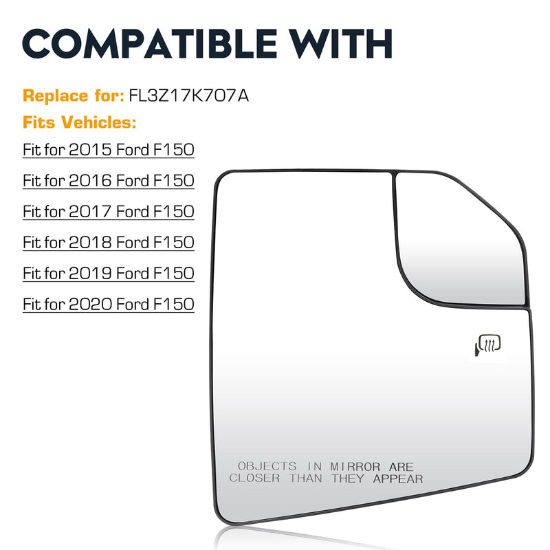 Passenger Right Side Heated Blind Spot Mirror Glass Fit for 2015-2020 Ford F-150, Side View Mirror Glass, Replacement for FL3Z17K707A Passenger Side(Right)