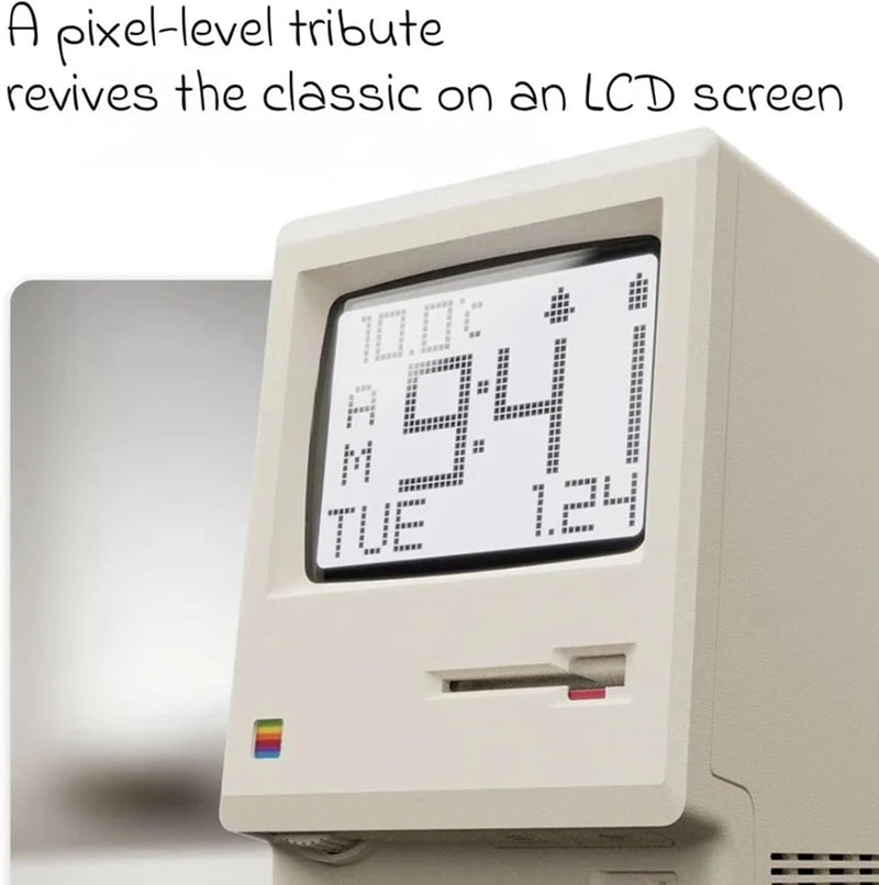 ANTPO Maclock WB-8 Retro Pixel Alarm Clock, 1984 80s Computer Style Electronic Digital Clock with LCD Display, USB Desk Clock for Bedroom, Multiple Alarms, Calendar, Temperature, Adjustable Brightness