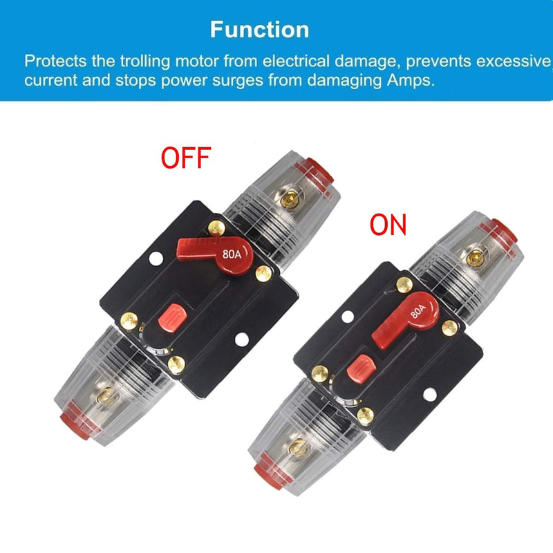 30A 40A 50A 60A 80A 100A 150A Audio Circuit Breaker Auto Car Stereo Inline Fuse Holders Inverter, Manual Reset 12V-24V DC for Automotive Marine Boat Audio System Protection (80A) WA80A