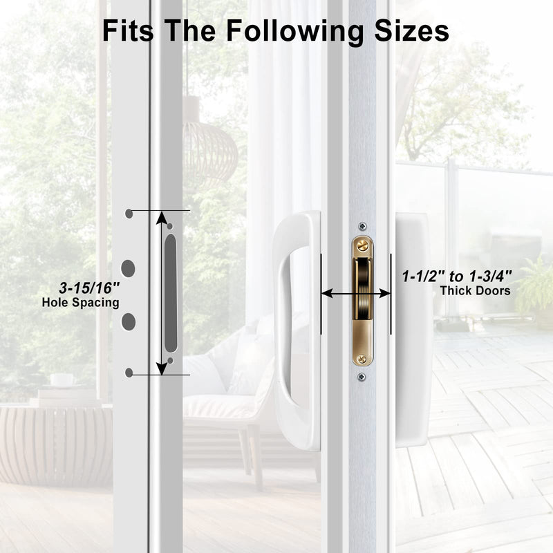 Sliding Door Lock with Mortise Lock (No Key), Patio Sliding Door Handle Reversible Design, Sliding Glass Door Lock Fits 3-15/16" Hole Spacing White