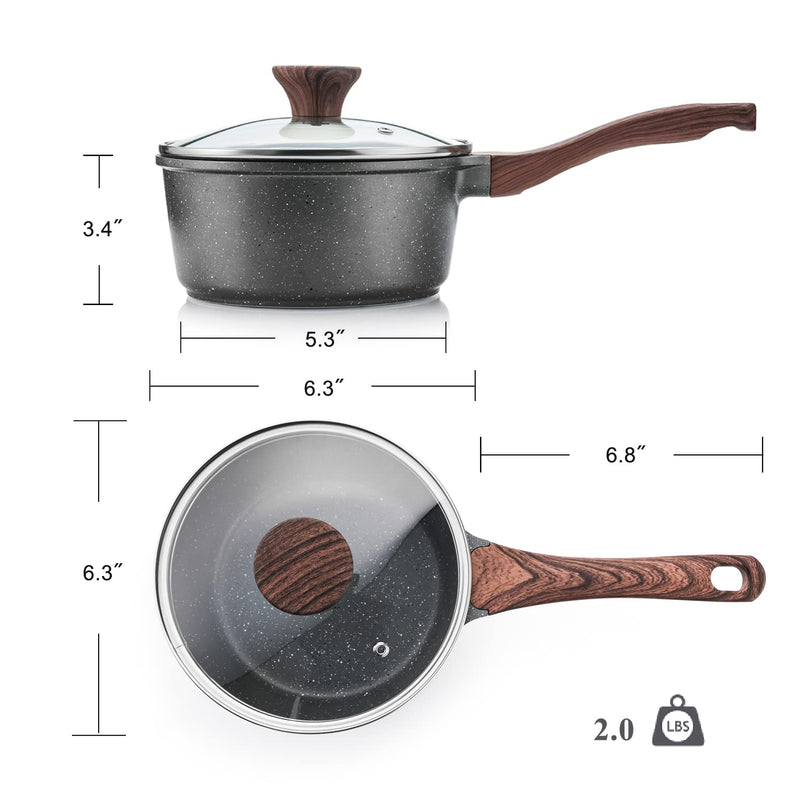 SENSARTE Nonstick Saucepan with Lid, 1.5 Quarts Small Pot with Swiss Granite Coating, Stay-cool Handle, Multipurpose Handy Sauce Pot Small Kitchen Cooking Pot, Induction Comptable, PFOA Free Gray Granite