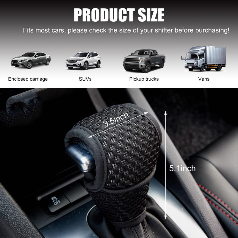 Car Gear Shift Knob Cover, Breathable Automotive Shift Knob Gear Handle Stick Protector Cover, Anti-Slip Anti-Scratch Auto Stick Shift Cover, Universal Car Accessories (Black, Regular) Black