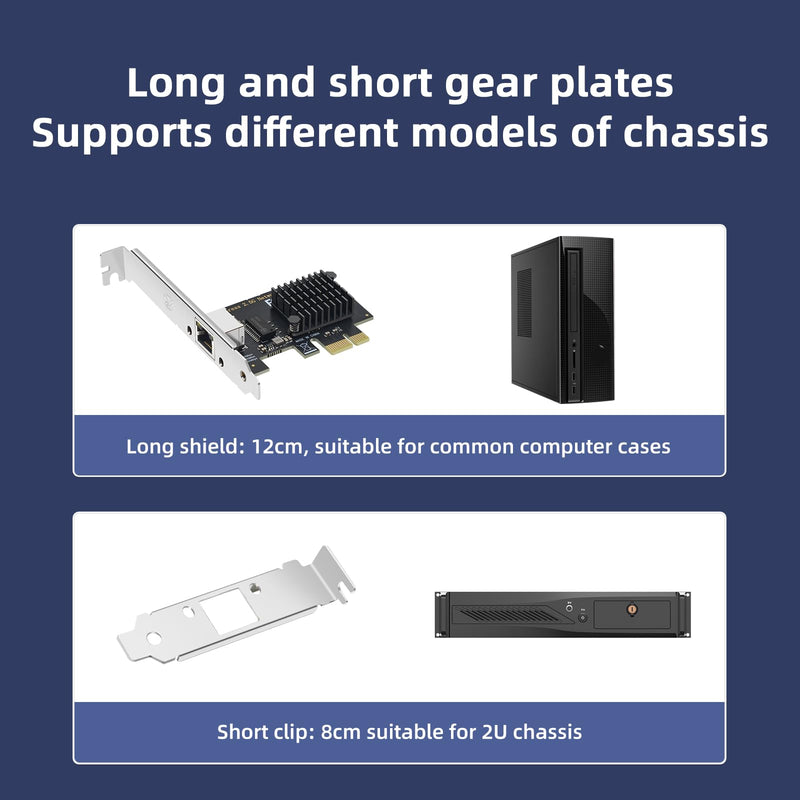 Single Port 2.5G Gigabit Network Card with Intel I225 Chip PCI-E X1 Ethernet Adapter, RJ45 LAN NIC Card Support 10M/100M/1000M Speeds Compatible Windows10、11