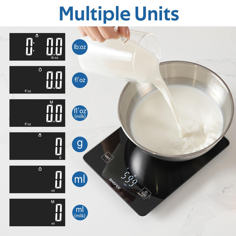 IP67 Waterproof Food Scale with Tempered Glass Surface, 22lb Kitchen Scale 1g Precision, USB Rechargeable, LED Display, Grams and Ounces, for Baking, Cooking, Making Sourdough Bread. Black