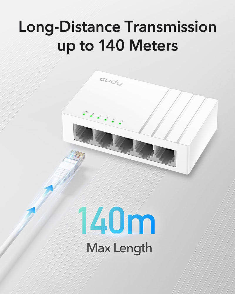 Cudy GS105U 5 Port Gigabit Ethernet Switch with USB-C Power Jack Desktop Ethernet Splitter Plastic Case Unshielded Switch Plug & Play Fanless Unmanaged