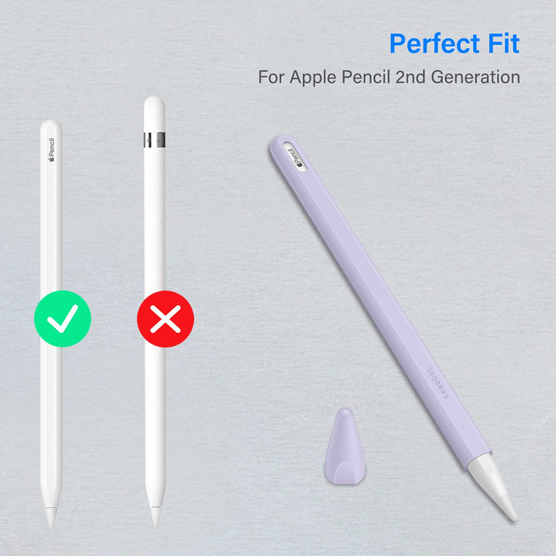 Fintie Silicone Sleeve for Apple Pencil Pro & Apple Pencil 2nd Generation, Light Pen Skin Case Cover Soft Protective Pencil Grip Holder with 2 Nib Covers Accessories, Lilac Purple