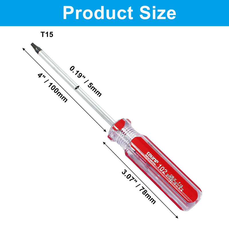 T15 Security Torx Screwdriver with Magnetic Tip, 7 Inch / 178mm Cr-V Steel Screwdriver for Repairing and DIY, 4 Inch Working Length with Red Insulated PVC Handle 1 T15
