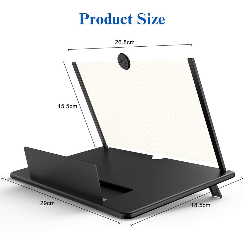 14" Screen Magnifier -3D HD Mobile Phone Magnifying Projector Screen Enlarger for Movies, Videos and Gaming – Foldable Phone Stand Holder with Screen Amplifier–Compatible with All Smartphones Black-14 Inch