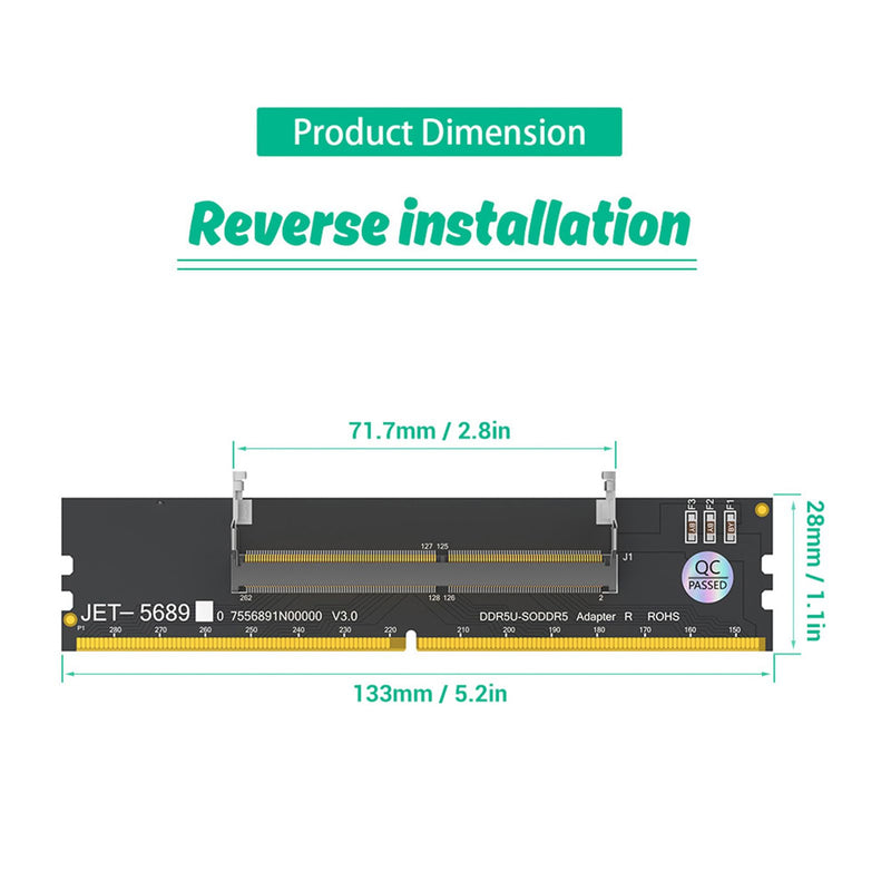 DDR5 U DIMM to So DDR5 Rvs Adapter Card, Laptop to Desktop Memory Converter for Computer Repair, with Stable Testing and Durable PCB for Maintenance