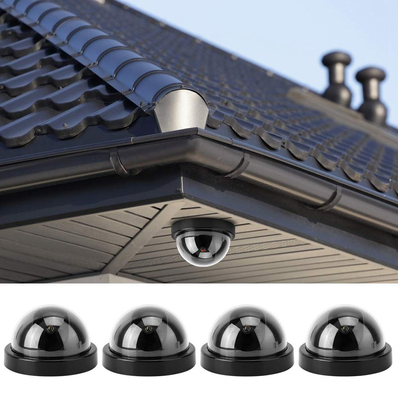 4pcs Dome Simulation Camera Fake CCTV Dummy with Flashing Led Light for Homes & Business Powered by 2"AA Batteries (Black) black