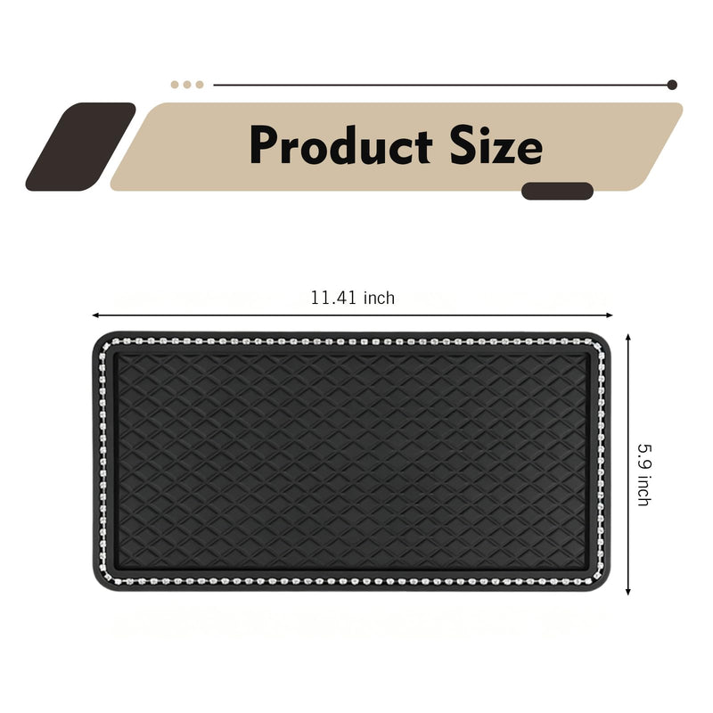 WZP Car Dashboard Anti-Slip Pad, 11.4 x 6 inch Bling Crystal Sticky Mat, Universal Non-Slip Dashboard Grip Pad for Phones Sunglasses Keys Electronic Devices and More Use (Black)