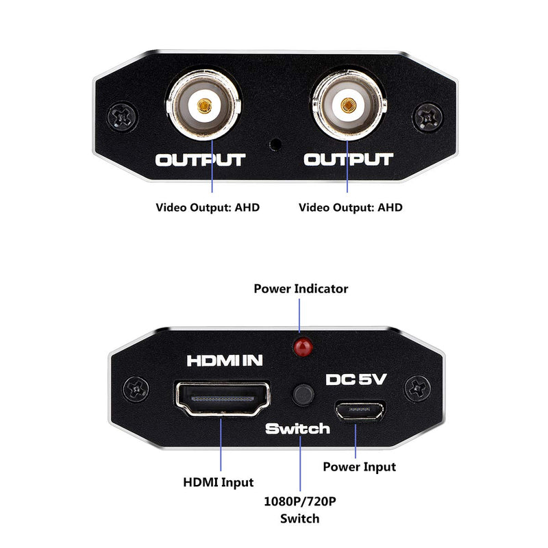 HDMI to AHD Converter, HDMI to AHD Adapter with AHD Loopout 500M Repeater for HD CCTV Outdoor Home Security Surveillance IP Camera System AHD DVR NVR Video Recorder