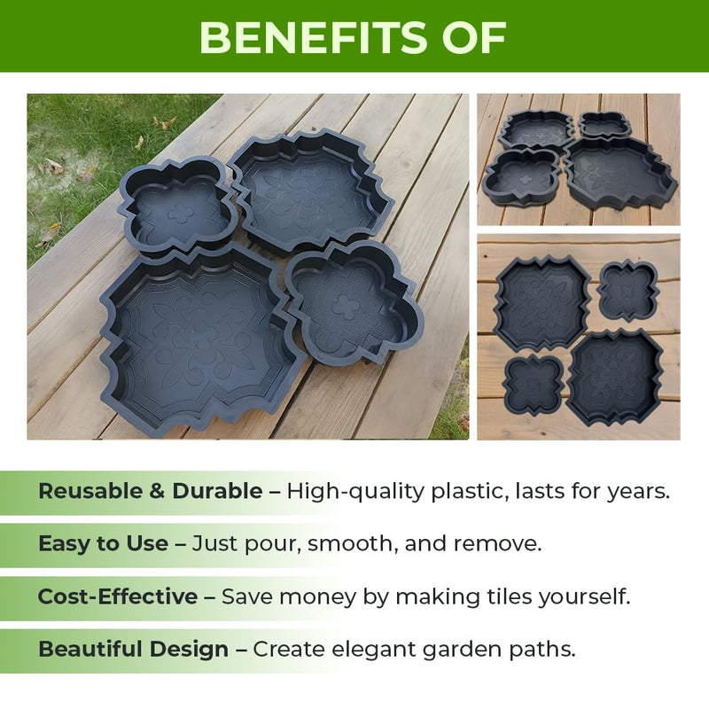 4 pcs Beautiful Plastic Form Big Pathmaker Concrete Molds Cement Molds for Concrete Mold - Plastic Brick Mold 4 pcs
