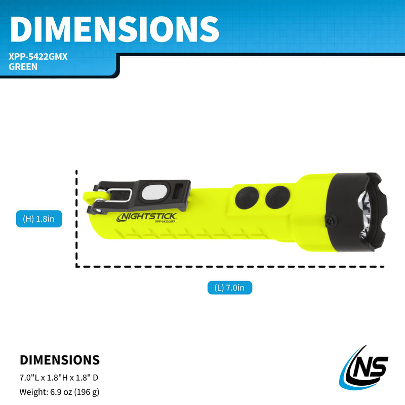 Nightstick XPP-5422GMX X-Series Intrinsically Safe Dual-Light Flashlight with Dual Magnets, Green/Black Green/Black - 2 magnets