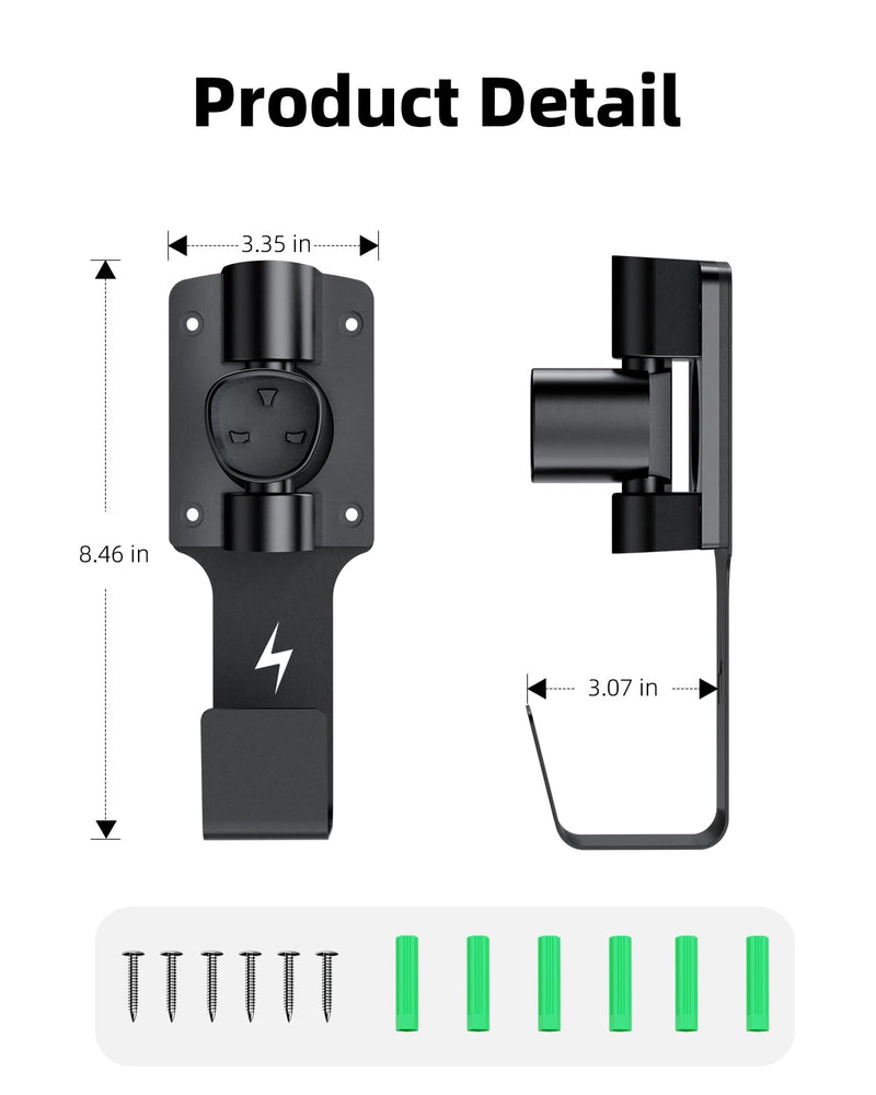 for Tesla Charger Holder, with 180° Rotation Nozzle Dock, Metal J-Hook for Tesla Model 3/Y/X/S Charger Cable Car Accessories Wall Connector Organizer Extra with Mobile Connector Holder