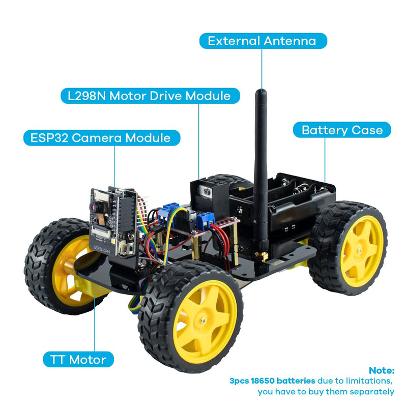 LAFVIN Camera Robot Car Kit for ESP32, WiFi Real-Time Video Streaming 4WD Smart Robot Car, L298N Motor Driver DIY STEM Programming Robot Kit with Complete Tutorial